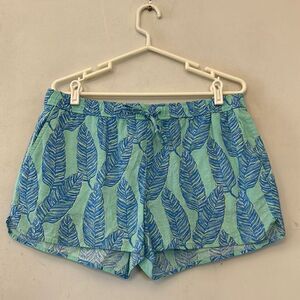 Vineyard Vines linen blue green feather elastic waist shorts Size M EUC